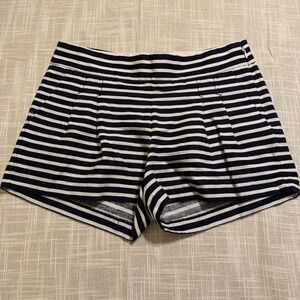 J.Crew Black White Striped Cotton Linen Shorts Womens Size 6 Nautical Side Zip